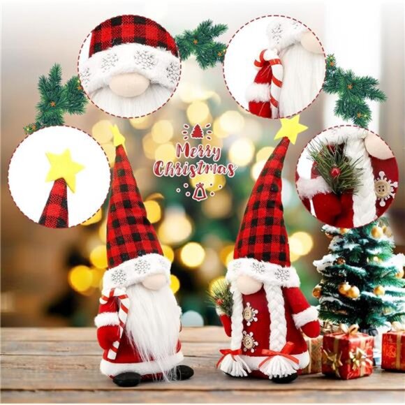 Christmas Gnomes Plush Couple with Red Buffalo Check - Xmas Gnomes - Picture 4 of 7